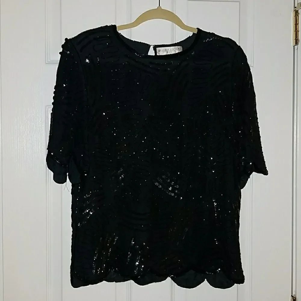 Valerie Stevens Vintage Pure Silk Sequin Blouse Sz. 12 EUC